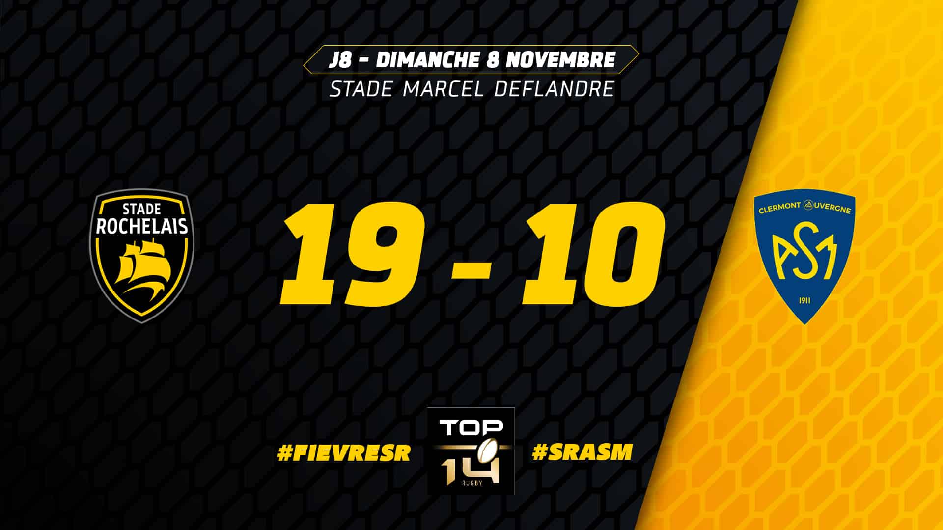 Clermont battu à La Rochelle sur le score de (19-10)