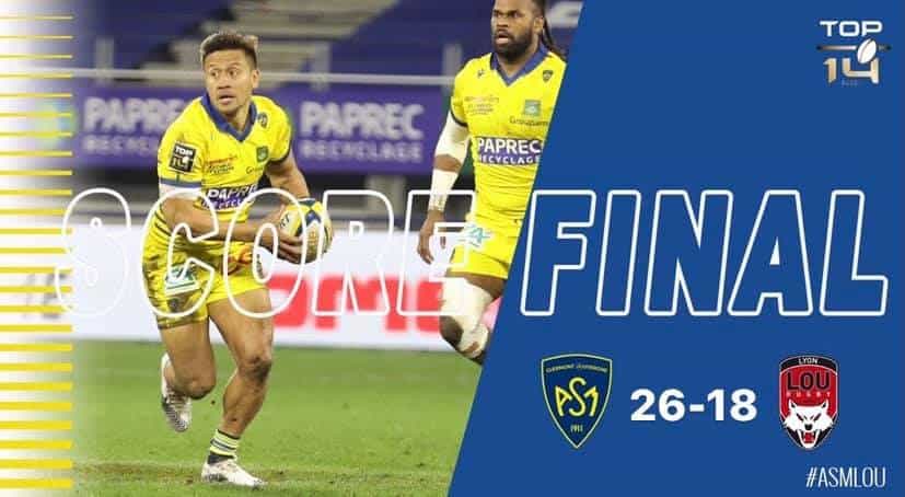 Clermont remporte un match important contre le LOU (26-18)