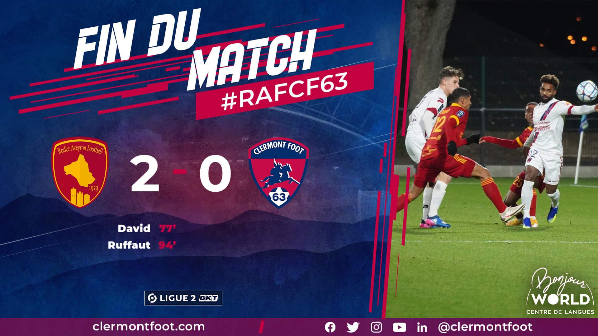 Un petit Clermont s'incline à Rodez (2-0)