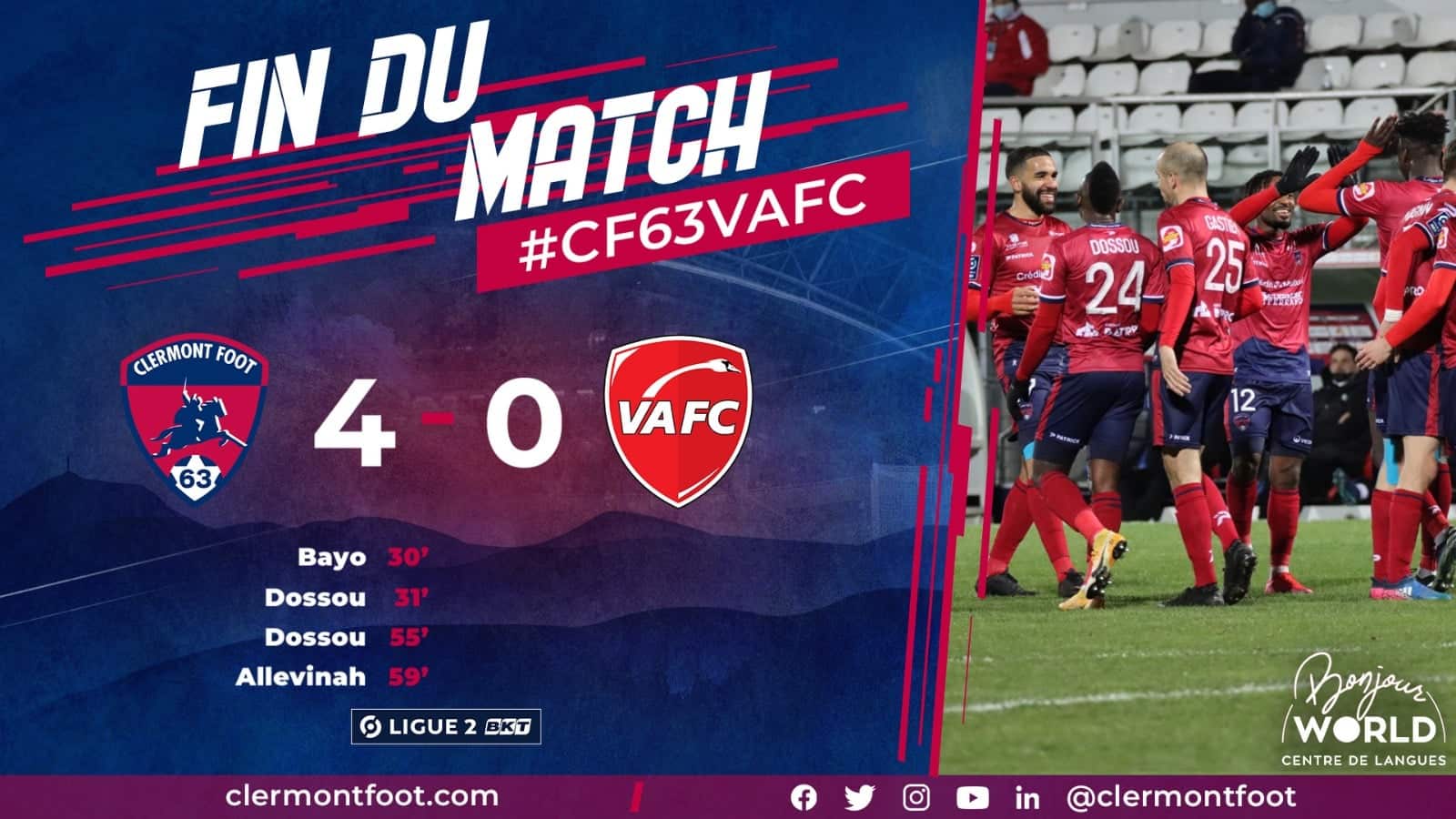 Clermont vainqueur de Valenciennes (4-0) ne s'arrête plus !