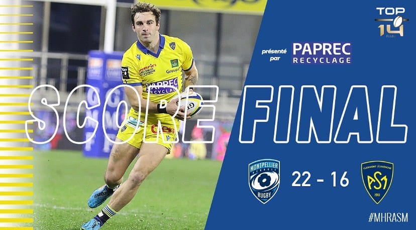 Clermont se saborde tout seul, et perd à Montpellier (22-16)