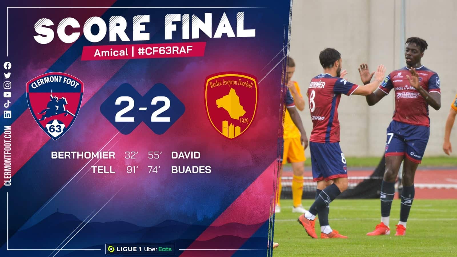 Le Clermont Foot 63 tenu en échec face à Rodez