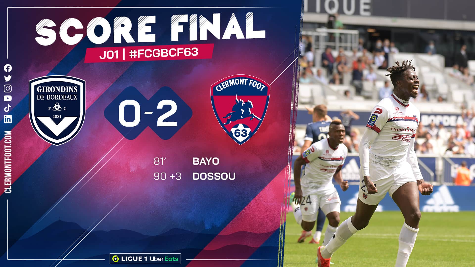 Le Clermont Foot 63 démarre bien et s'impose à Bordeaux ! 0-2