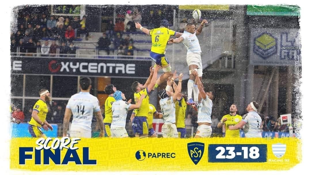 L'ASM Clermont Auvergne bat le Racing (23-18).