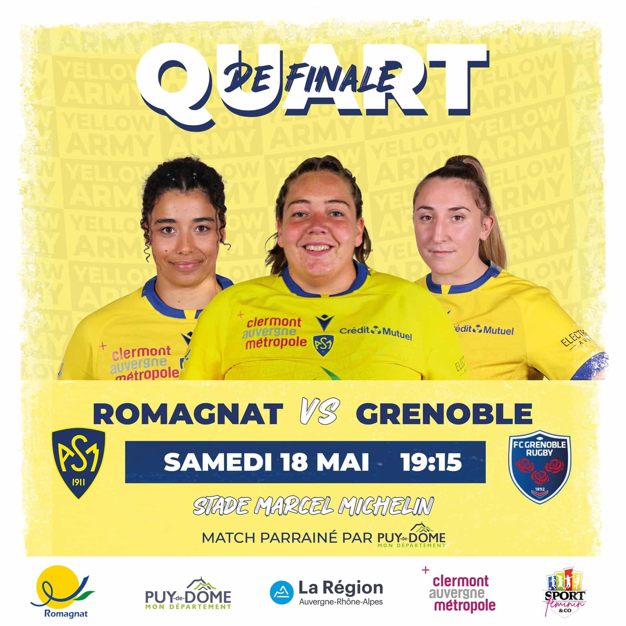ASM Romagnat - Grenoble, 1/4 de finale Elite 1 au stade Marcel-Michelin !
